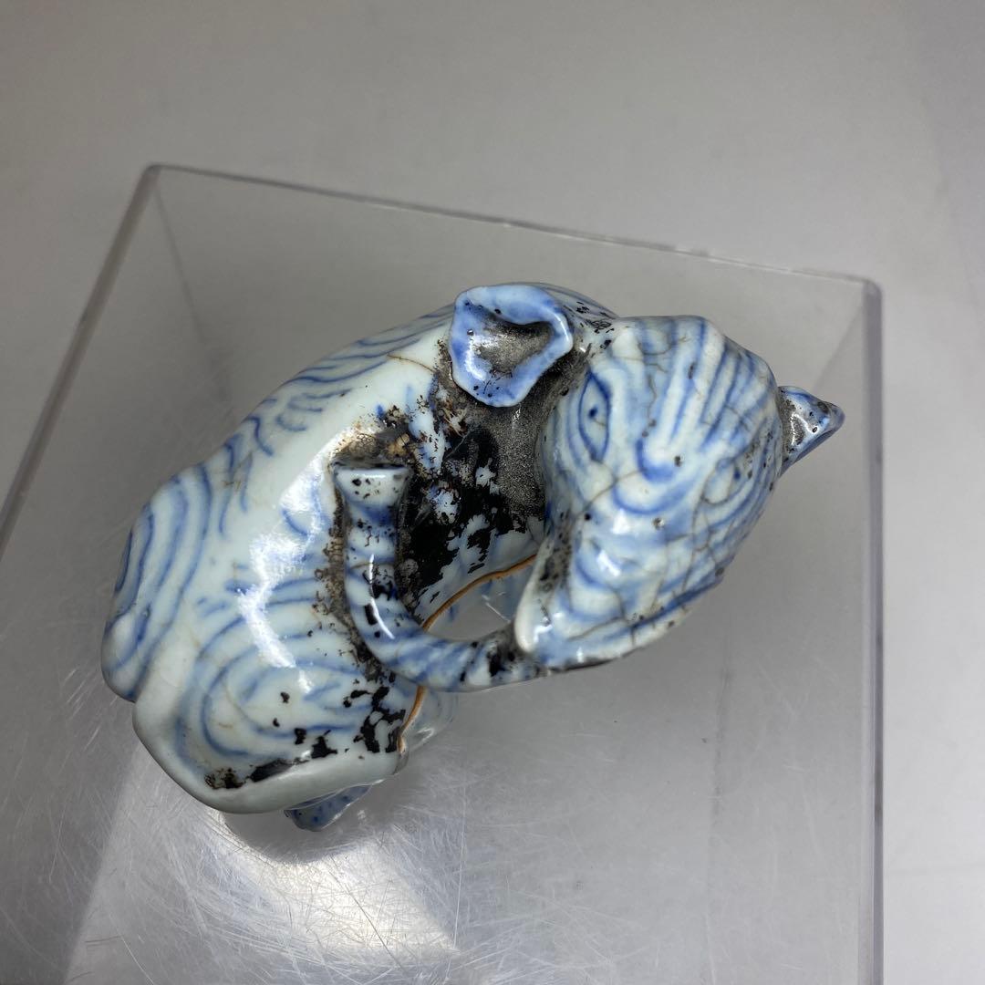 李朝　青花　象文　香合　タサチ　東さ8-0128☆2F