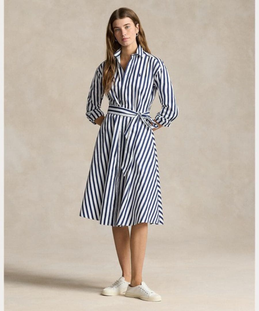 タグ付 POLO RALPH LAUREN ベルト付 ストライプシャツワンピース