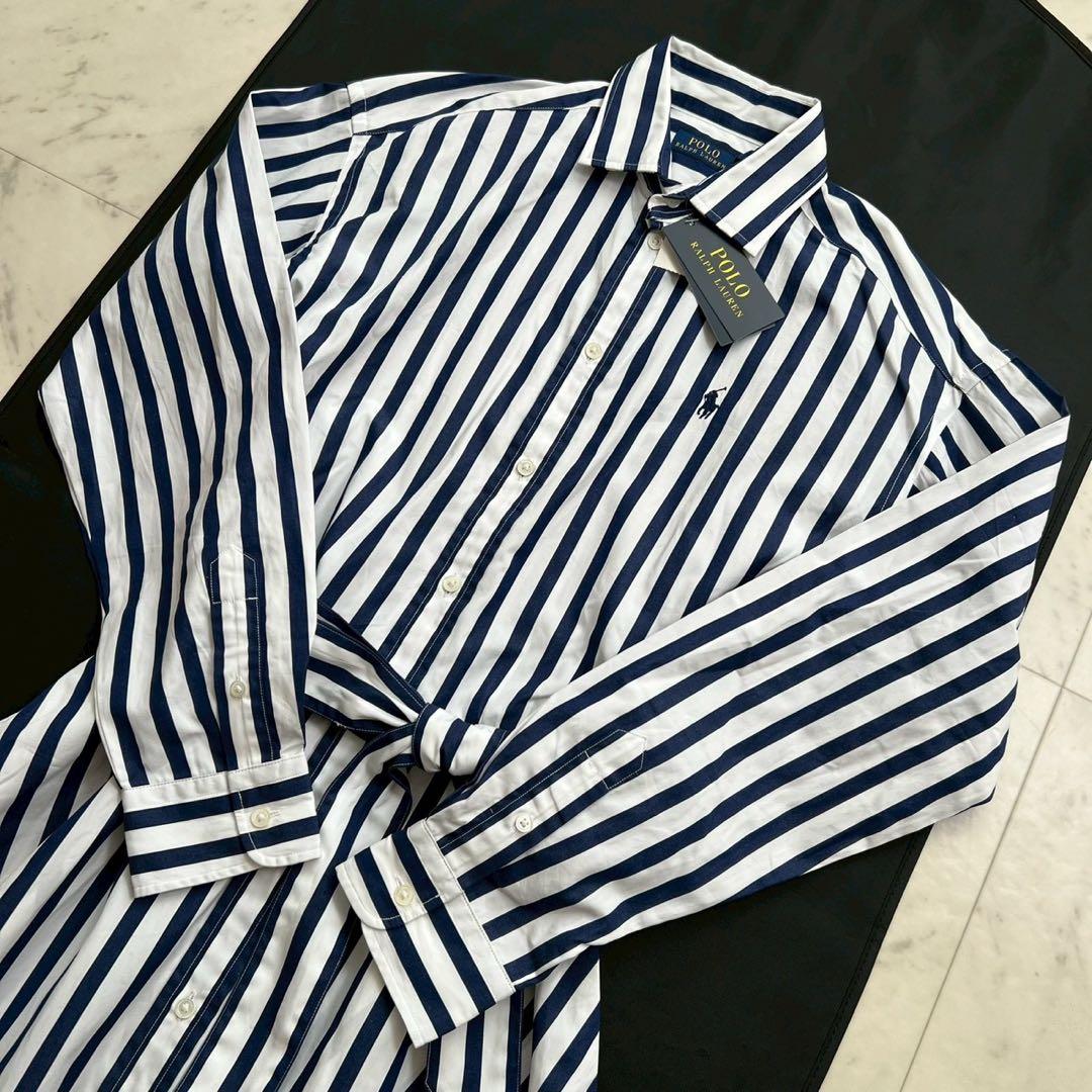 タグ付 POLO RALPH LAUREN ベルト付 ストライプシャツワンピース