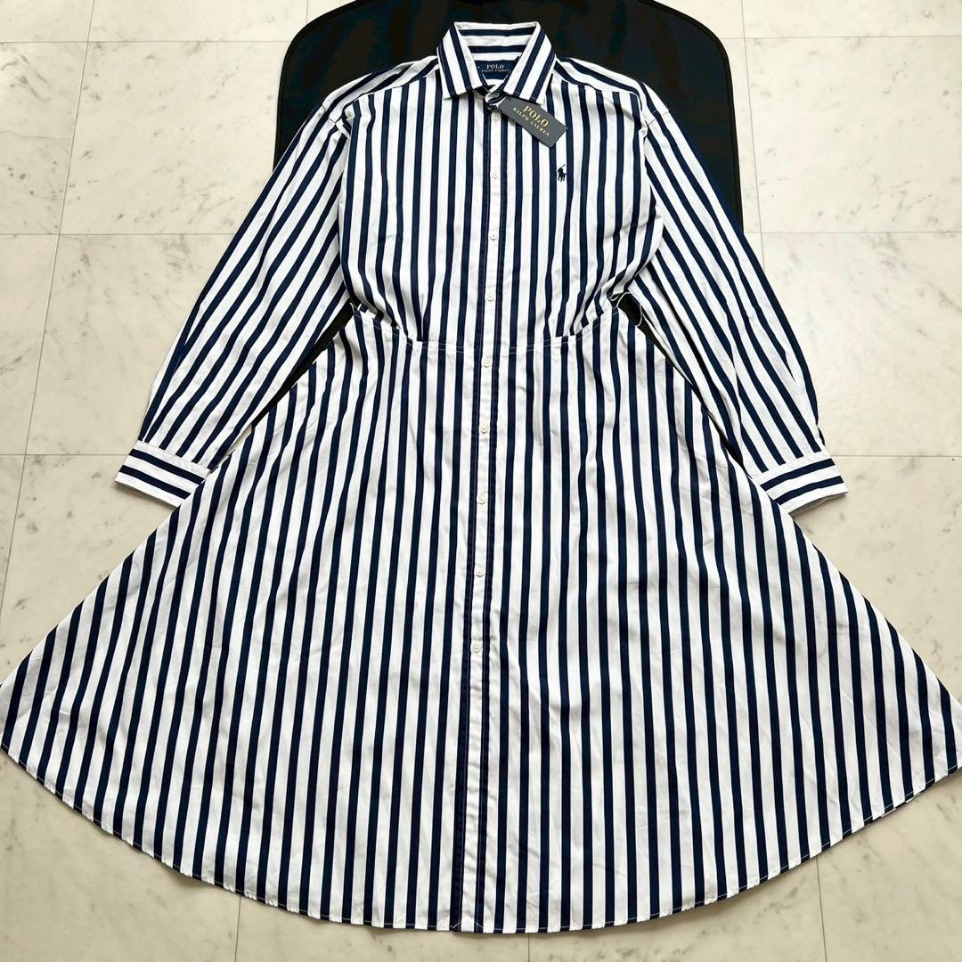 タグ付 POLO RALPH LAUREN ベルト付 ストライプシャツワンピース