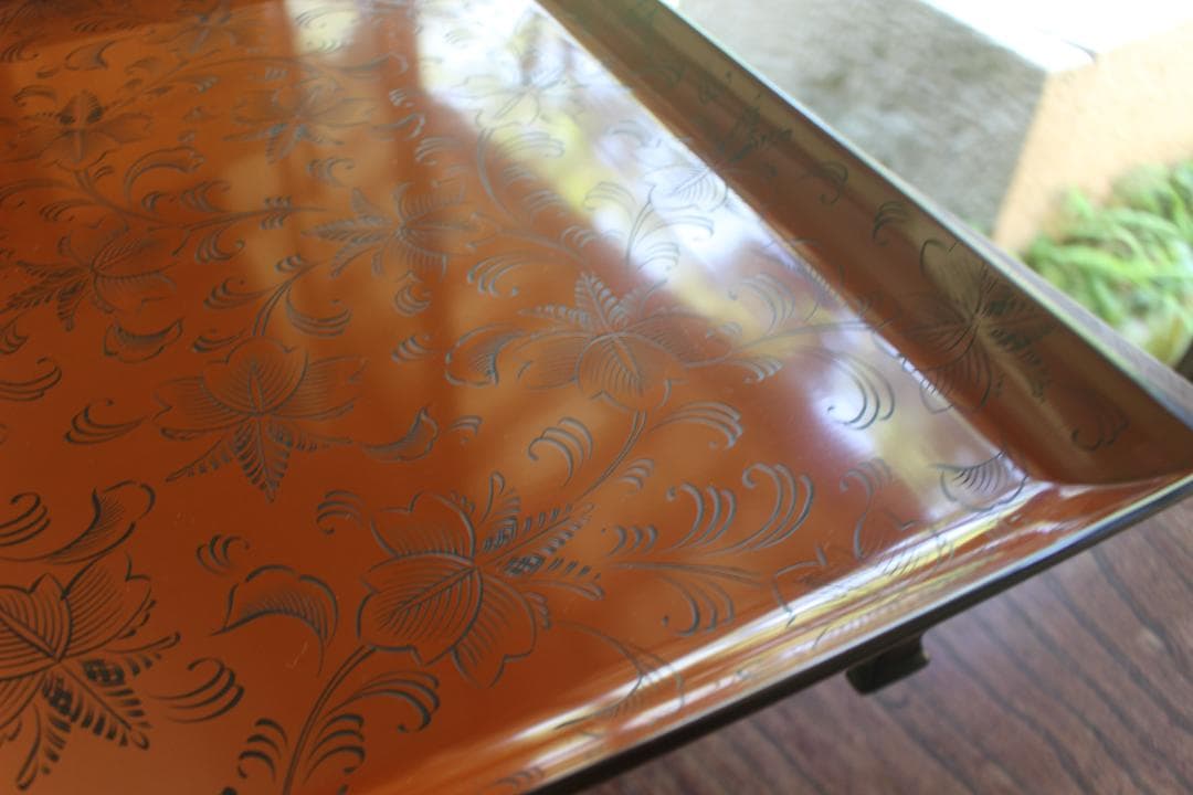 デッドストック！前大峰作！極上沈黒草文の映える脚付四方膳（検輪島塗お膳お盆茶道具