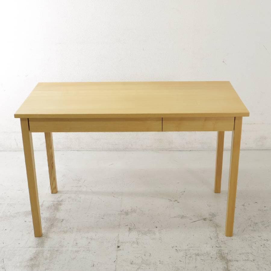 美品 無印良品 タモ材デスク テーブル 学習机 引き出し2杯 フック付き