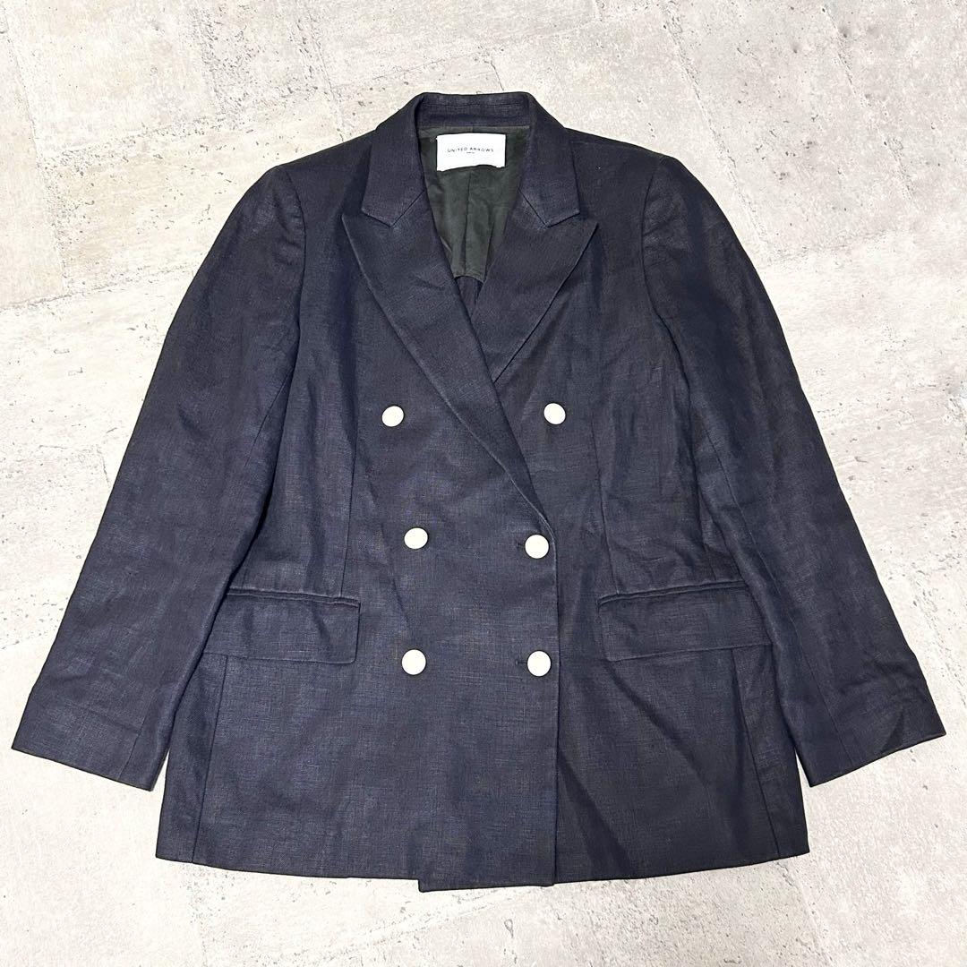 ユナイテッドアローズ リネン ダブルブレスト ジャケット【40】ネイビー