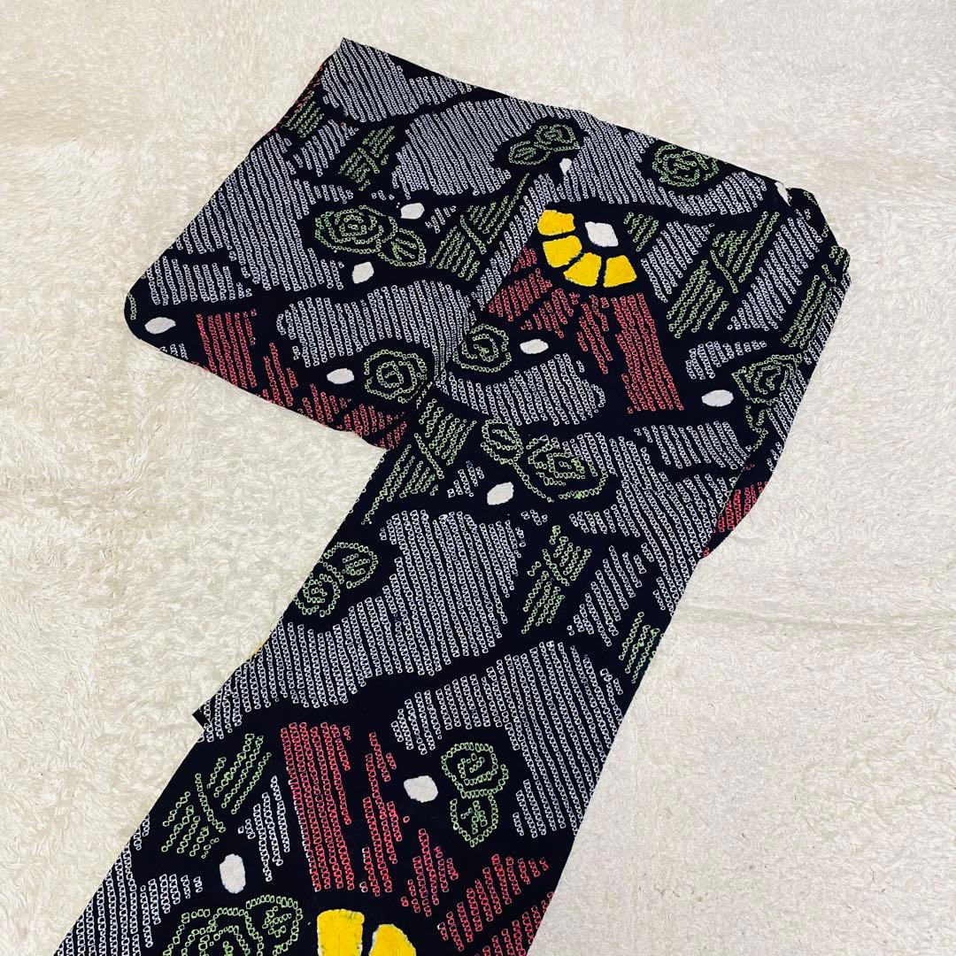 C1 希少✨レア✨高級 有松鳴海総絞り 扇子柄　総柄　レトロ浴衣 濃紺　藍色