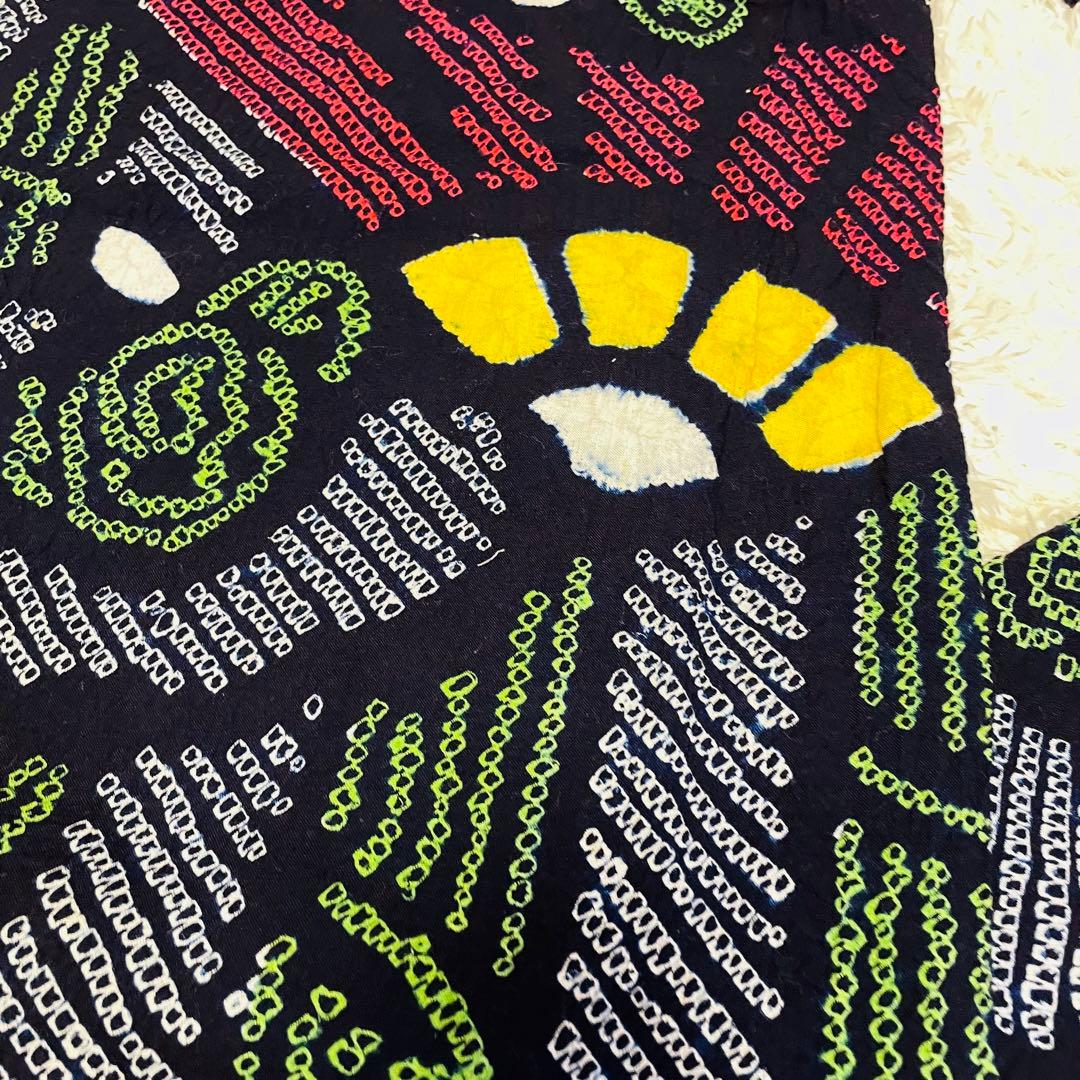 C1 希少✨レア✨高級 有松鳴海総絞り 扇子柄　総柄　レトロ浴衣 濃紺　藍色