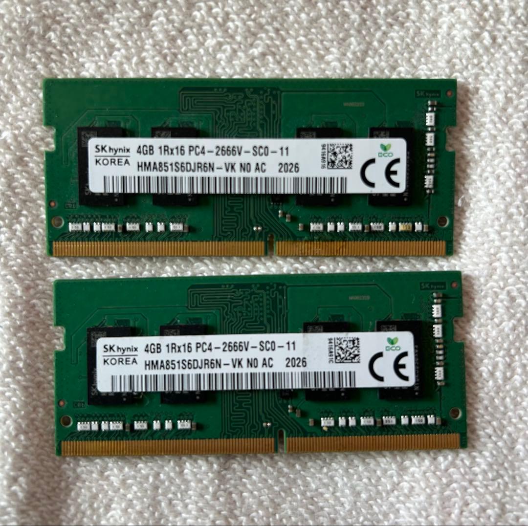 SKhynixノートPC用 メモリ1Rx16 PC4-2666V 4GBx4枚