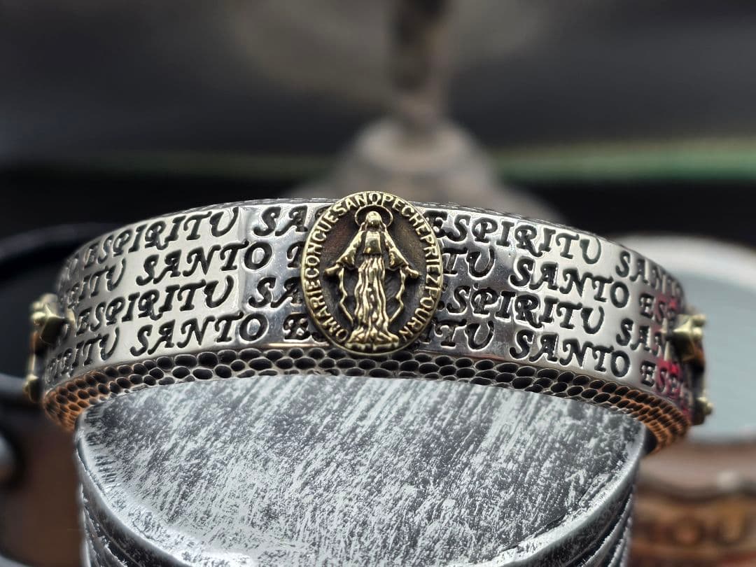 シルバー925 不思議のメダイ 聖母マリア クロス アンティーク バングル