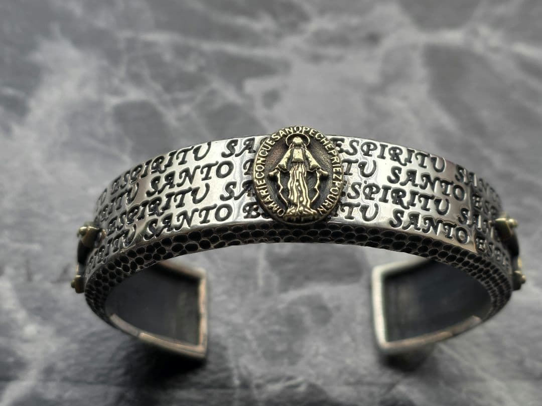シルバー925 不思議のメダイ 聖母マリア クロス アンティーク バングル