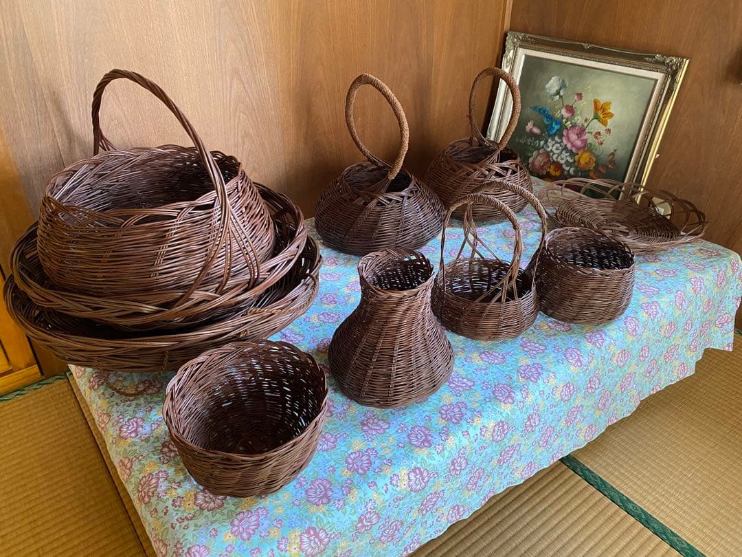 籐製ブラウンかごバッグ
