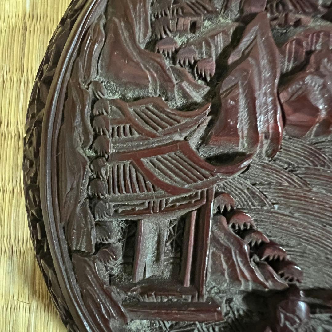 中国美術 堆朱 楼閣紋 サイズ　約　高さ6ｃｍ 幅 13ｃｍ