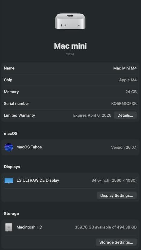 新品同様 Apple Mac mini M4 24GB - 512GB SSD
