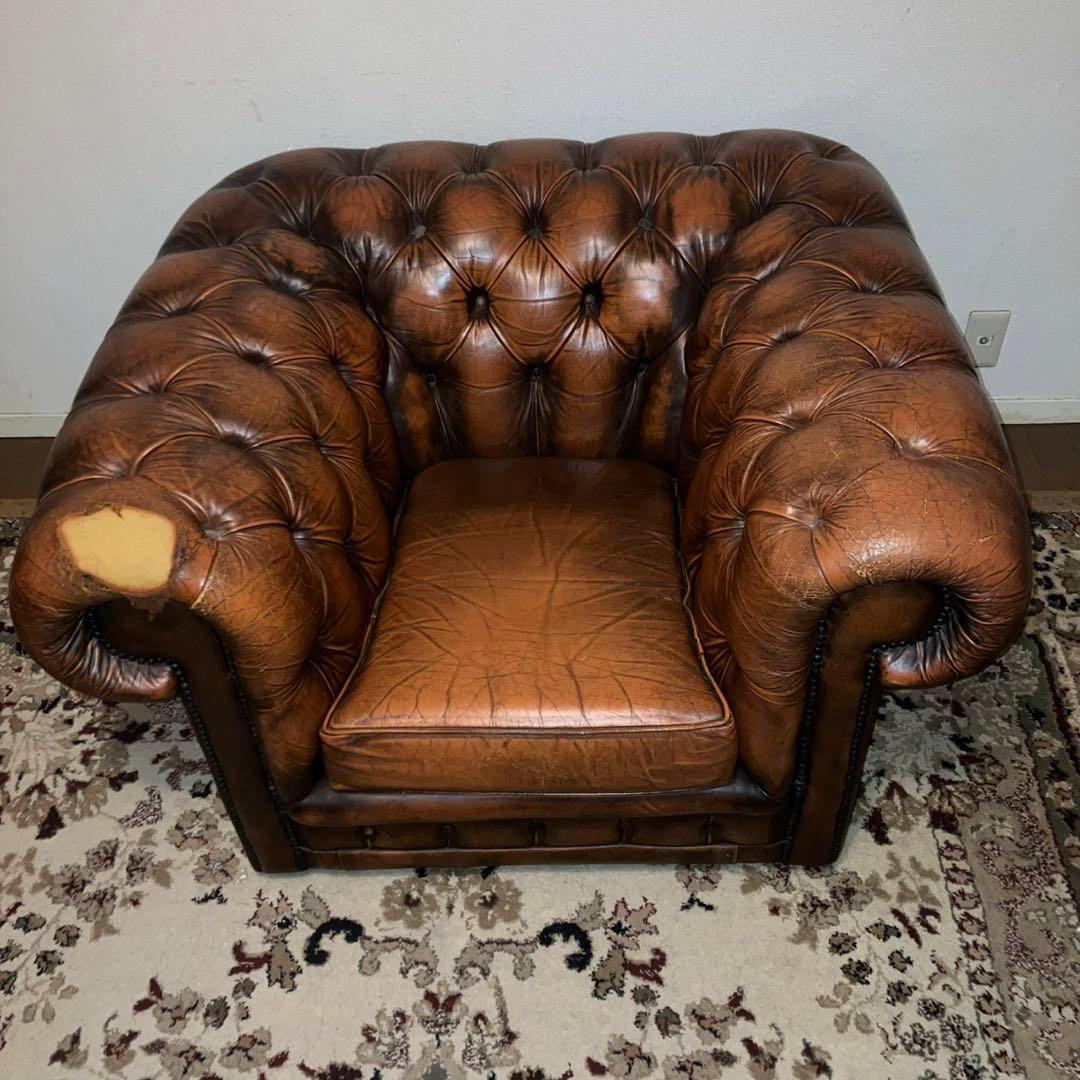 チェスターフィールド本革ソファ1人掛け英国調アンティーク