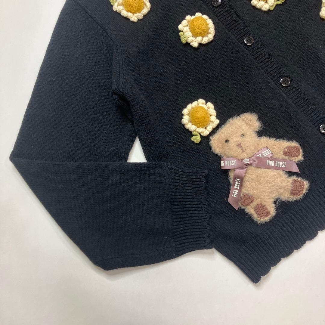 【美品】ピンクハウス 黒 うさちゃん くまちゃんモチーフカーディガン/2023年