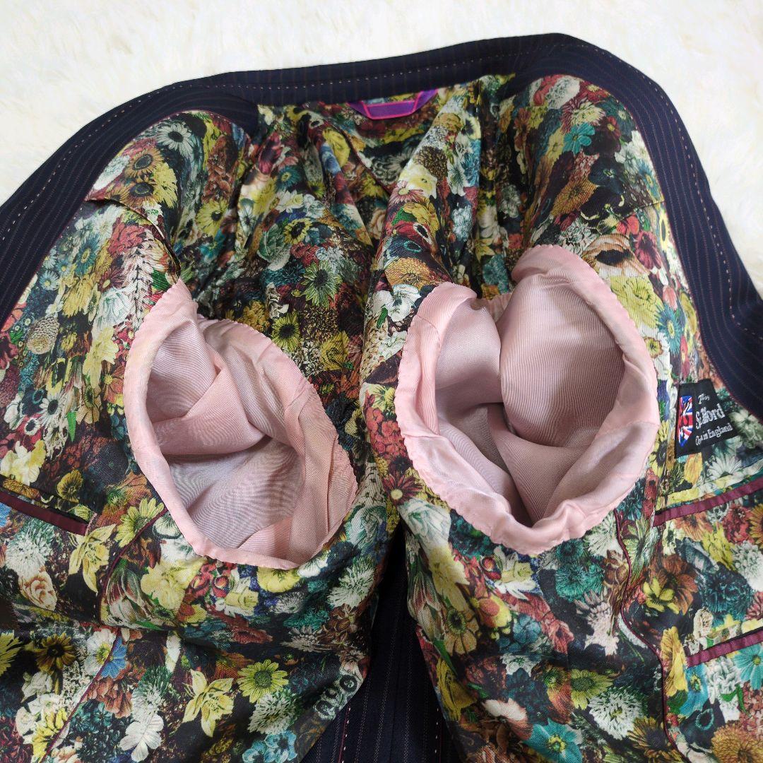 ポールスミス　コレクション　ジャケット　花柄　英国　ストライプ　ネイビー