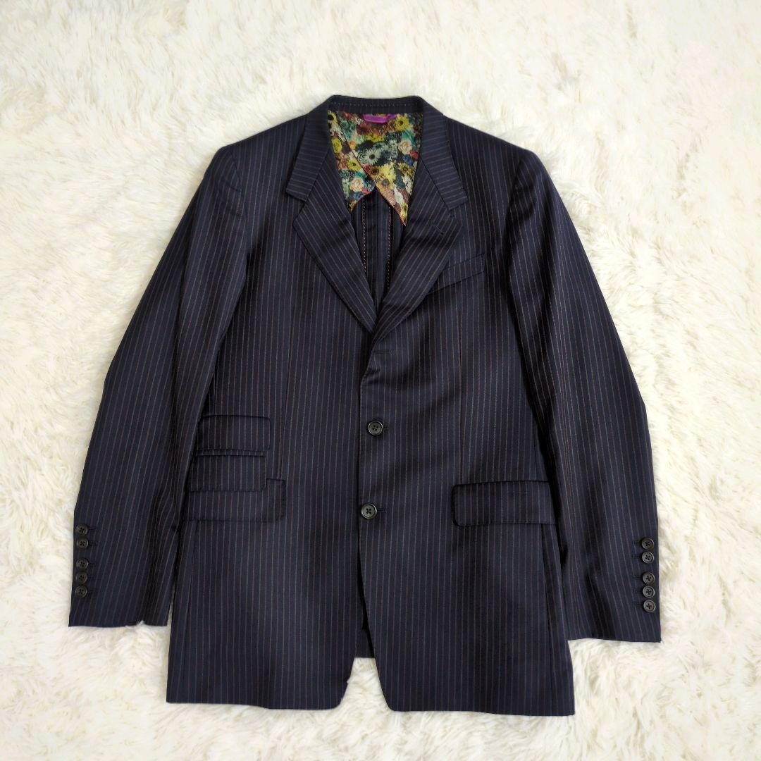 ポールスミス　コレクション　ジャケット　花柄　英国　ストライプ　ネイビー