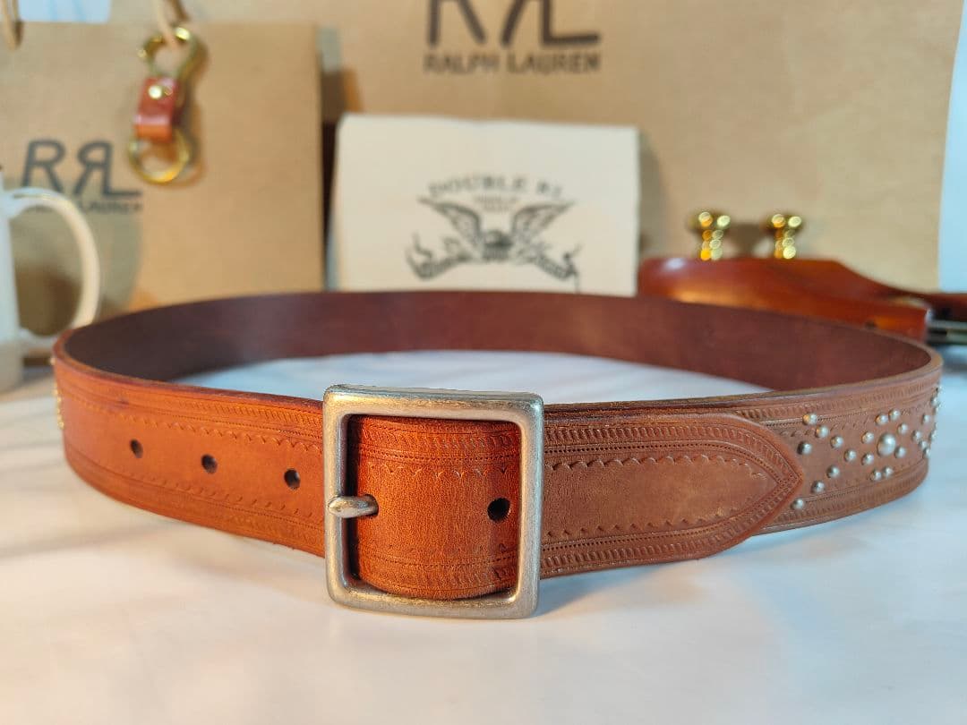 【極美品】RLL ローレンラルフローレン　高級スタッズレザーベルト　厚本革正規品