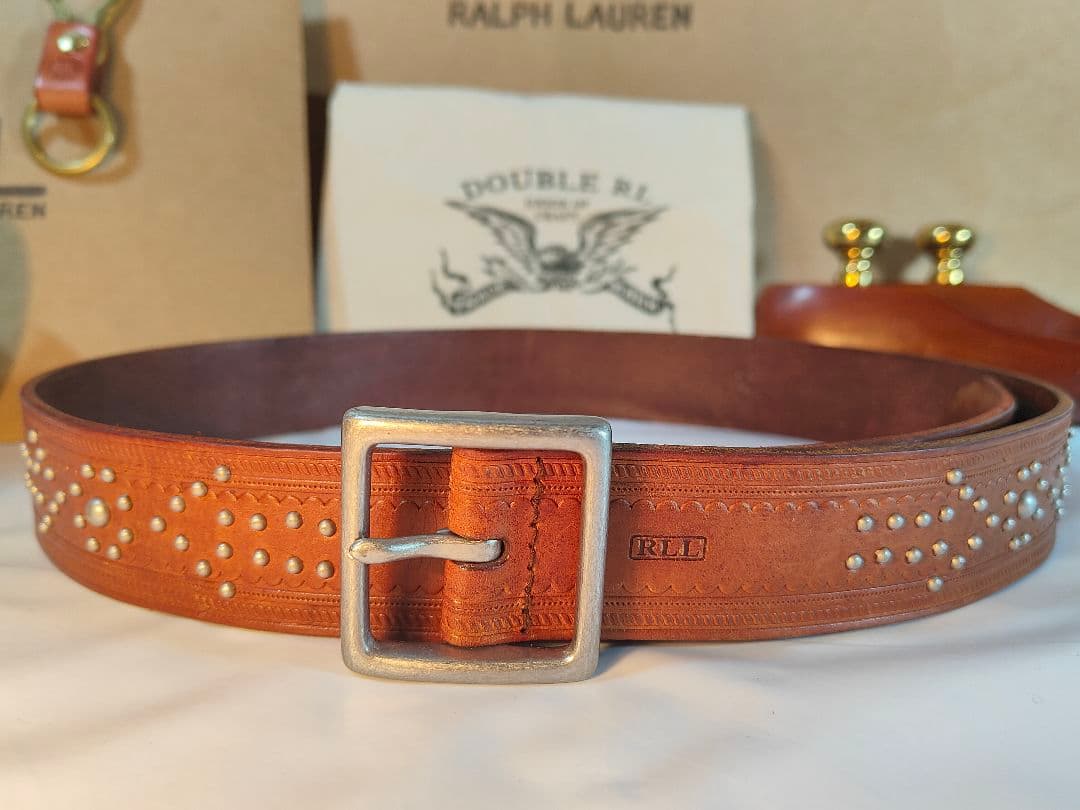 【極美品】RLL ローレンラルフローレン　高級スタッズレザーベルト　厚本革正規品