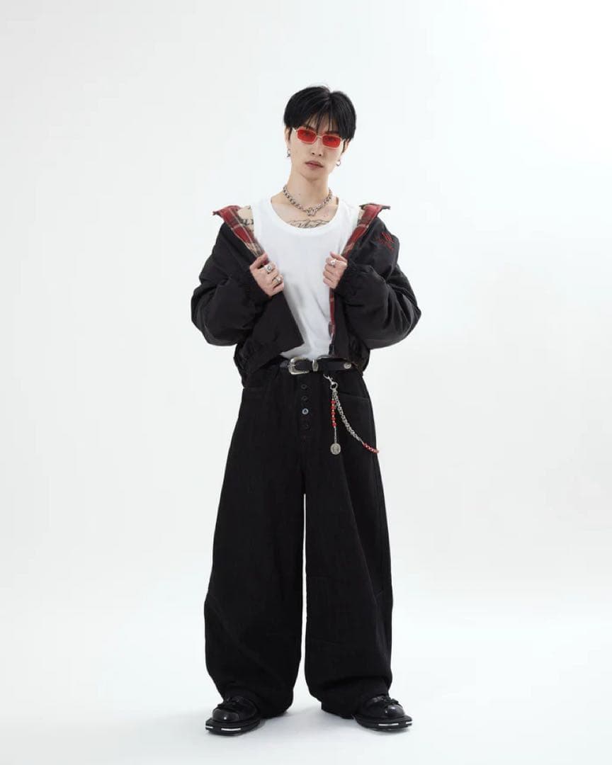 リバーシブルチェックアウター L2142 S (black) 地底人ONLINE