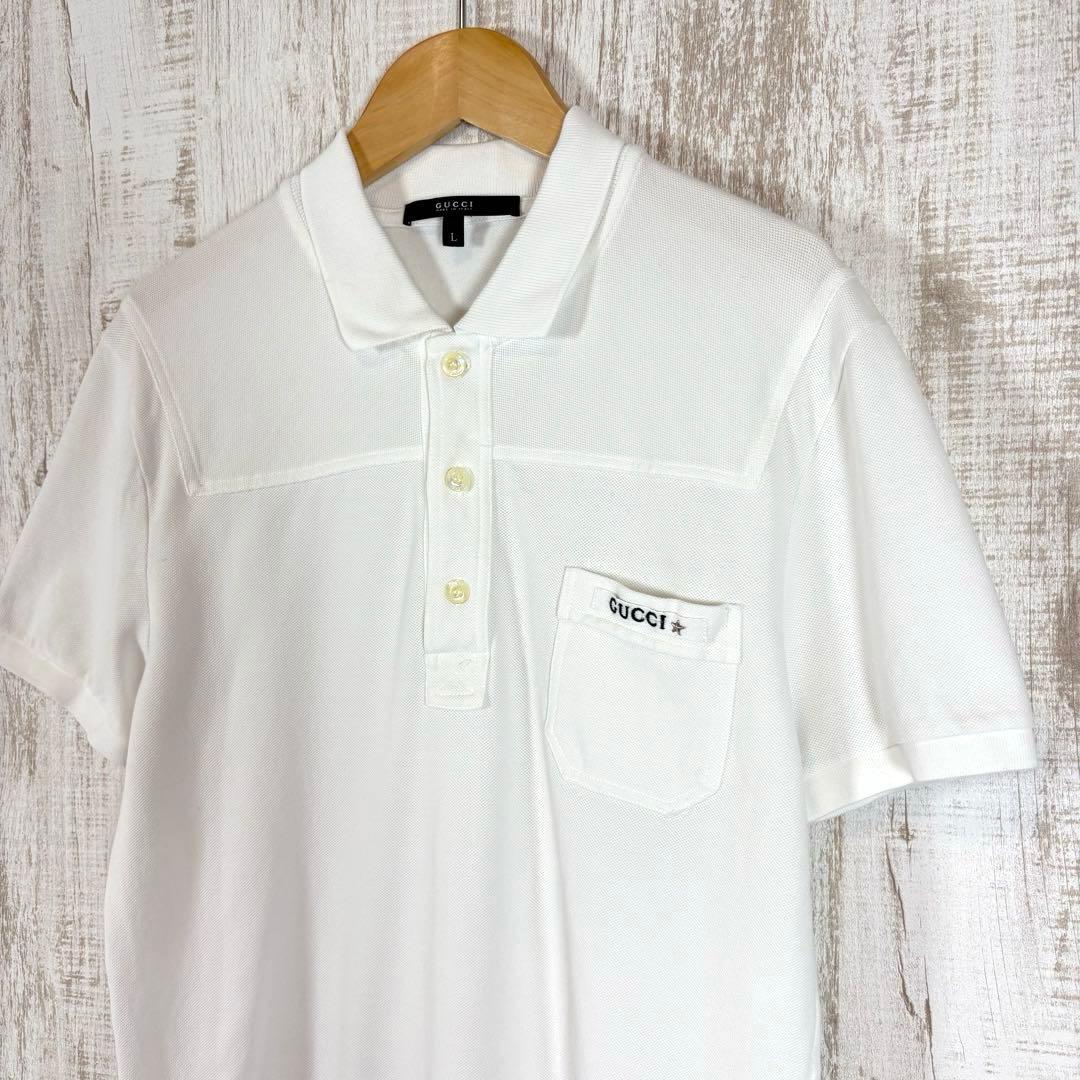 GUCCI グッチ ロゴ刺繍 星スタッズ ワンポイントポケット ポロシャツ 半袖