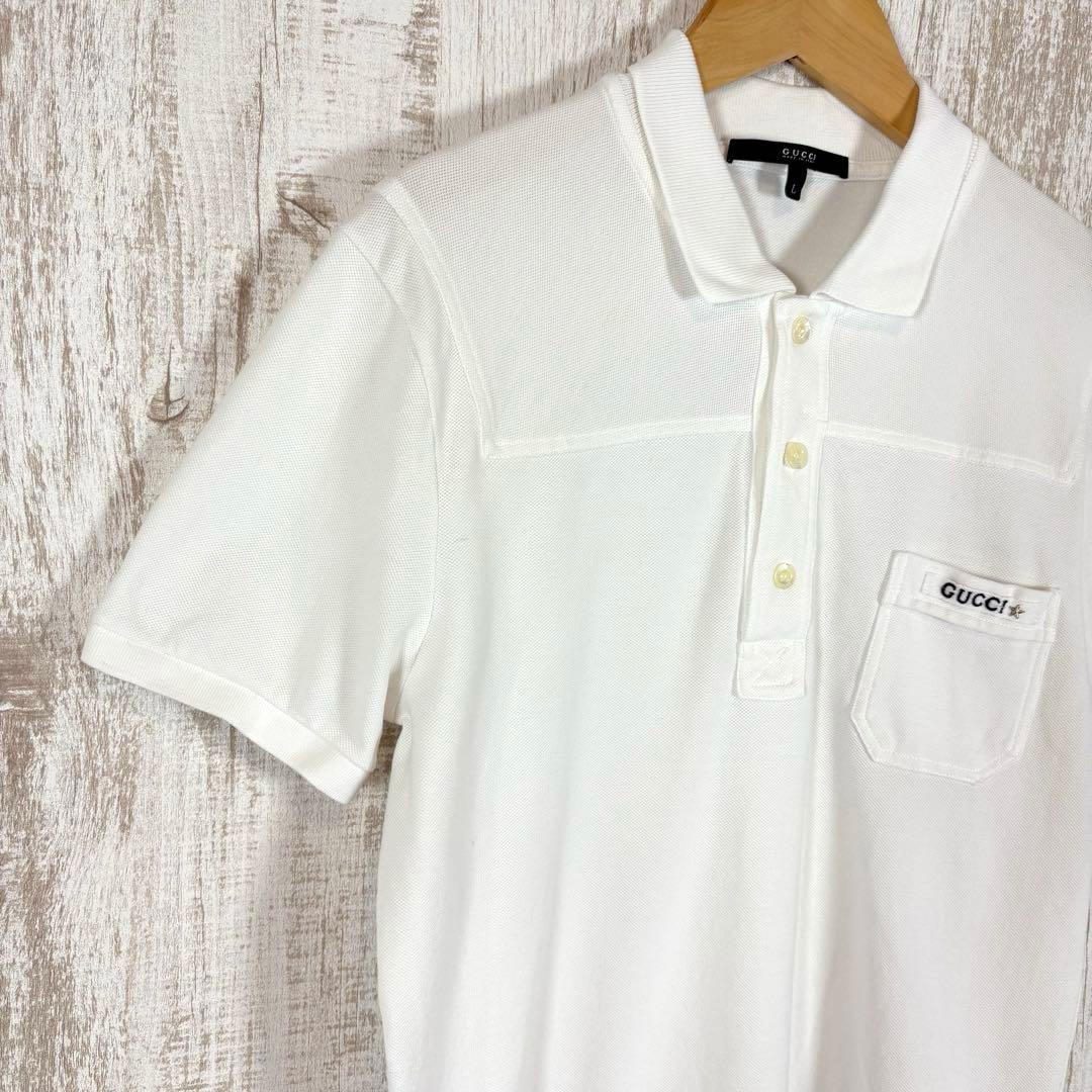 GUCCI グッチ ロゴ刺繍 星スタッズ ワンポイントポケット ポロシャツ 半袖