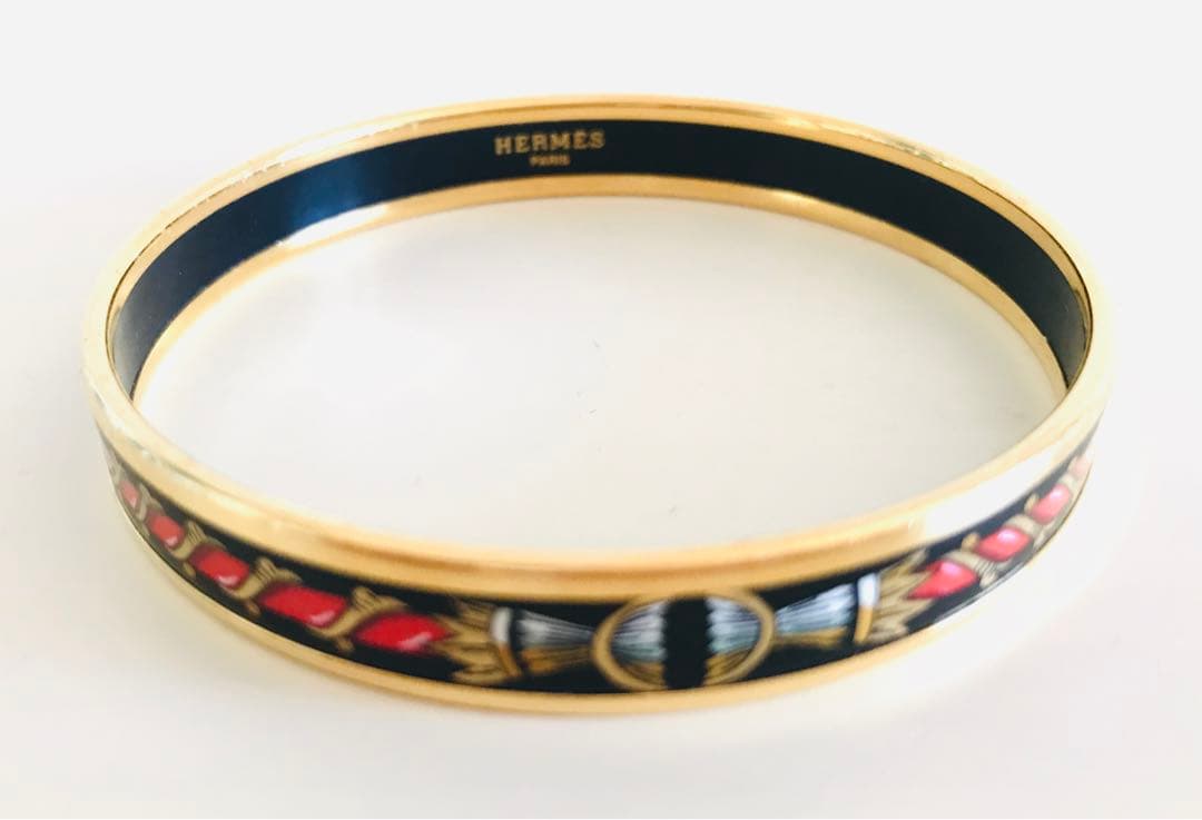 【美品・箱付き】HERMÈS エマイユ バングル ブレスレット ゴールド×赤×黒