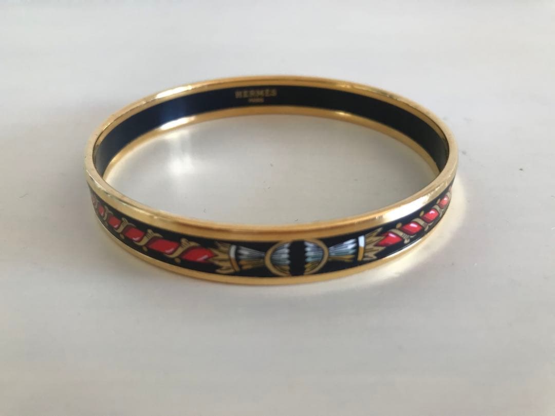 【美品・箱付き】HERMÈS エマイユ バングル ブレスレット ゴールド×赤×黒