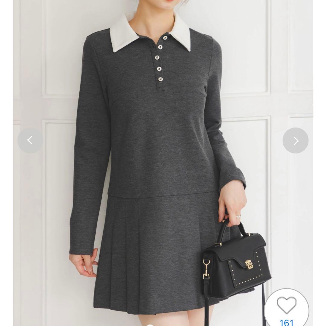 SNIDEL 衿つきプリーツカットミニワンピース グレー