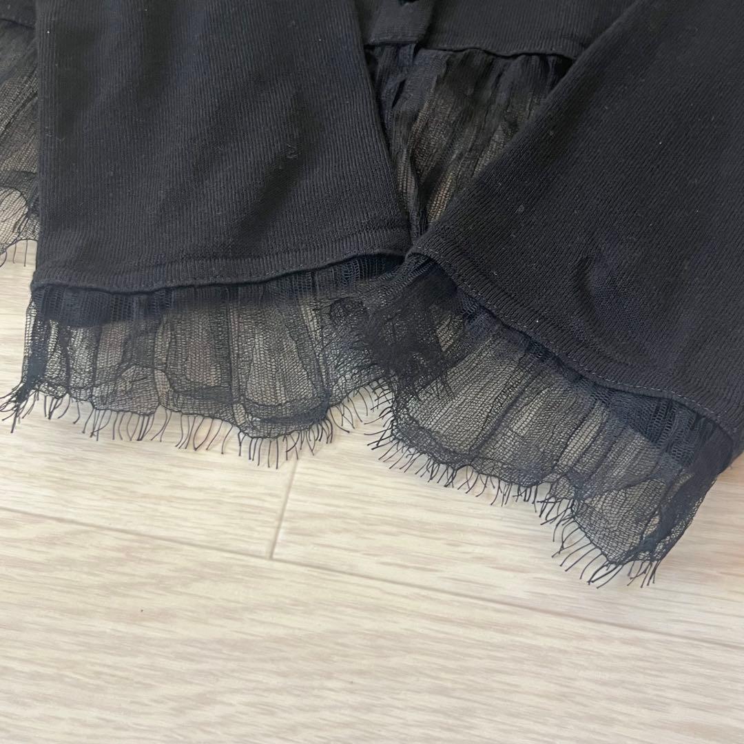 【極美品】フォクシー レース切替 ニット カーディガン コットン 黒 サイズ40