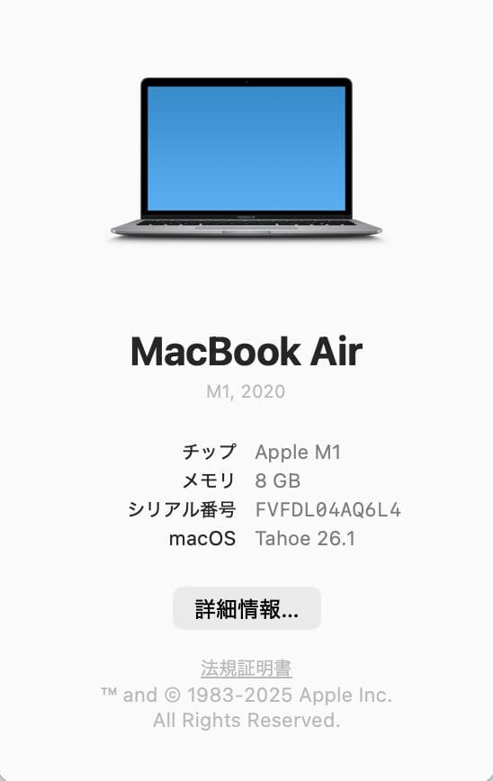 美品 Apple MacBook Air 13.3インチ (M1, 2020)