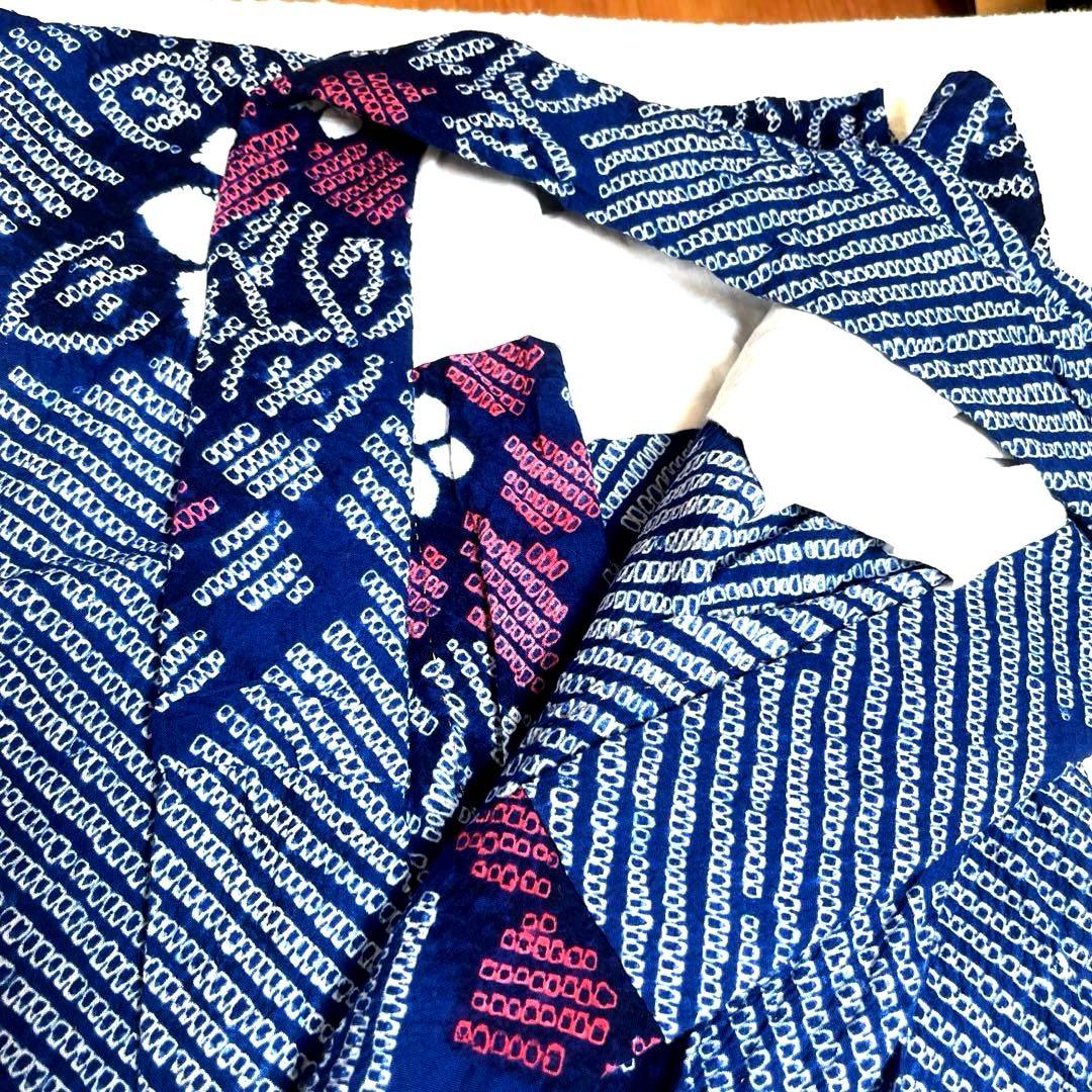 有松鳴海絞り 夏着物浴衣 手縫い仕立て 花繋ぎ 青 ブルー 美品