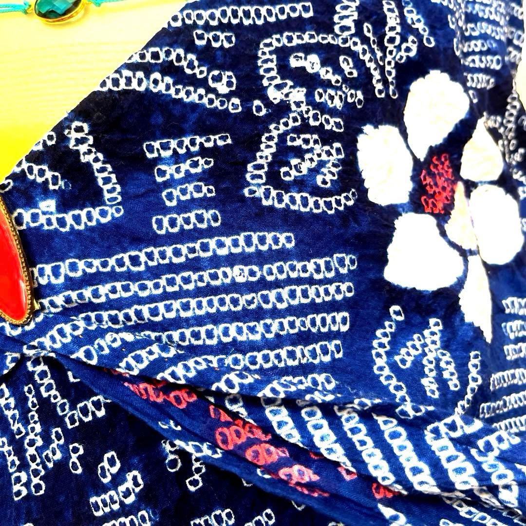 有松鳴海絞り 夏着物浴衣 手縫い仕立て 花繋ぎ 青 ブルー 美品