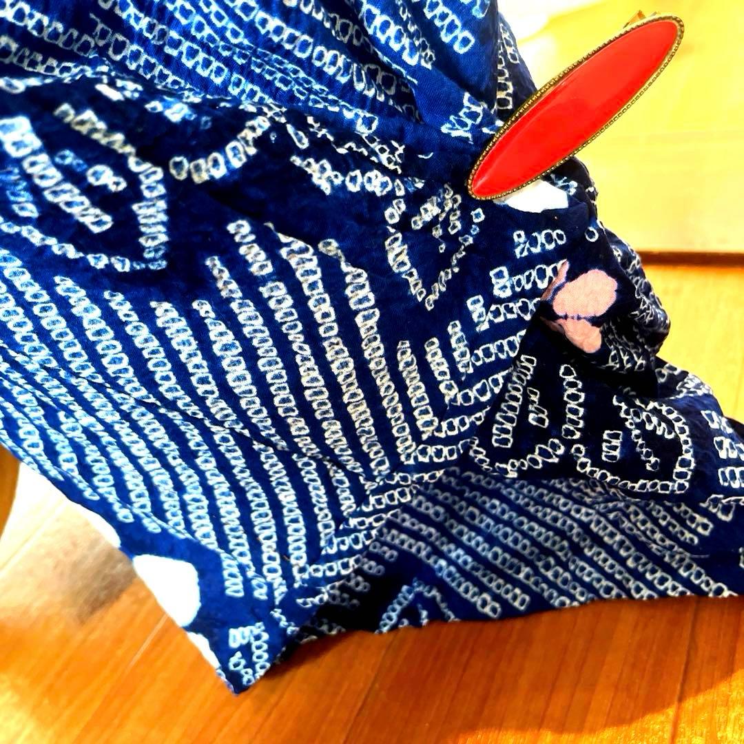 有松鳴海絞り 夏着物浴衣 手縫い仕立て 花繋ぎ 青 ブルー 美品