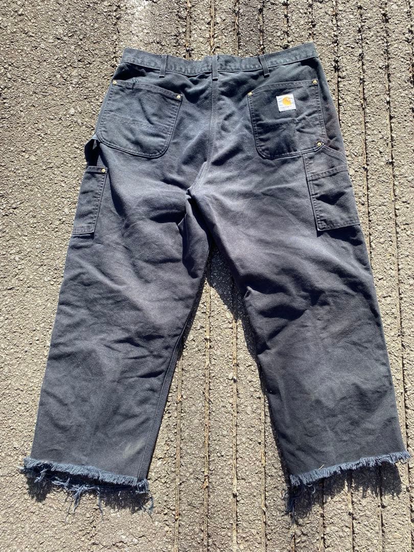 USA製　W38 Carhartt ダブルニー　ブラック　ボロ