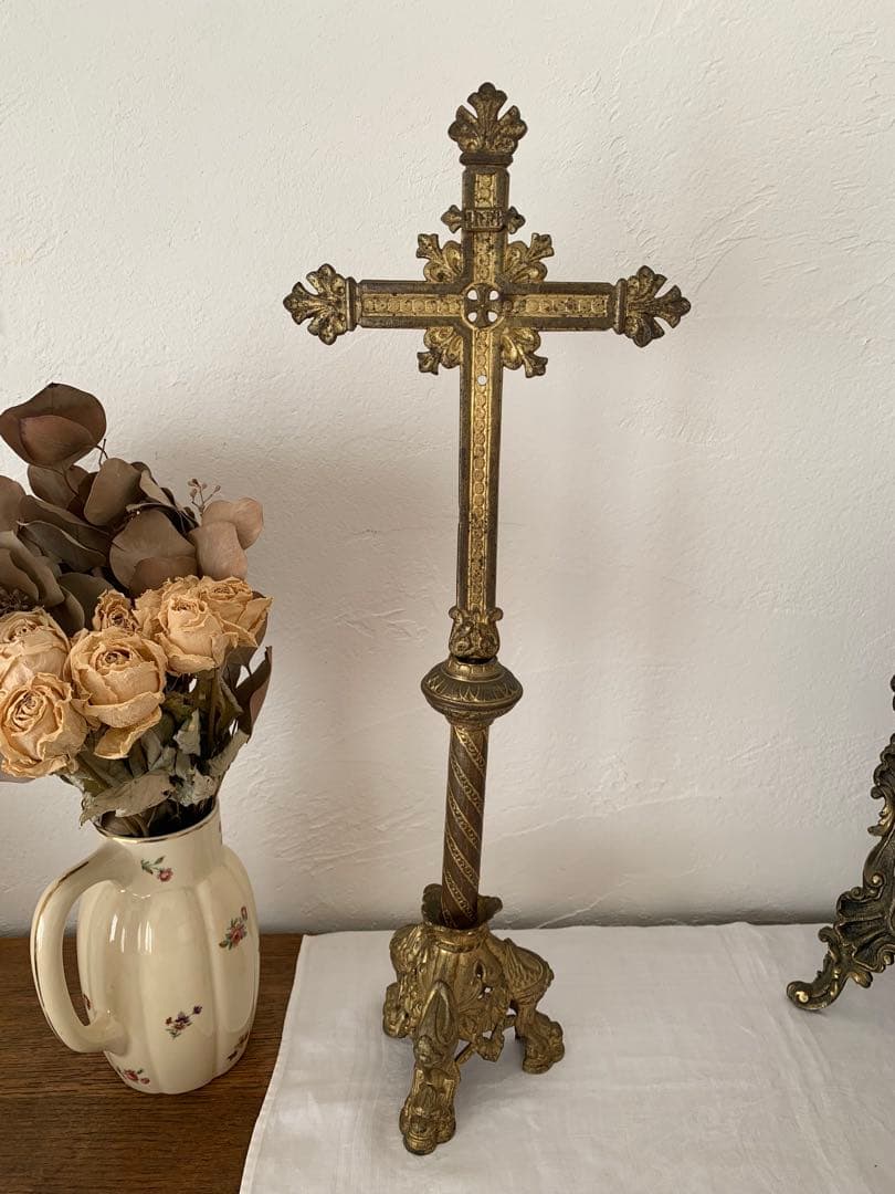 フランスアンティーク　十字架　置物　金属製　ブロカント