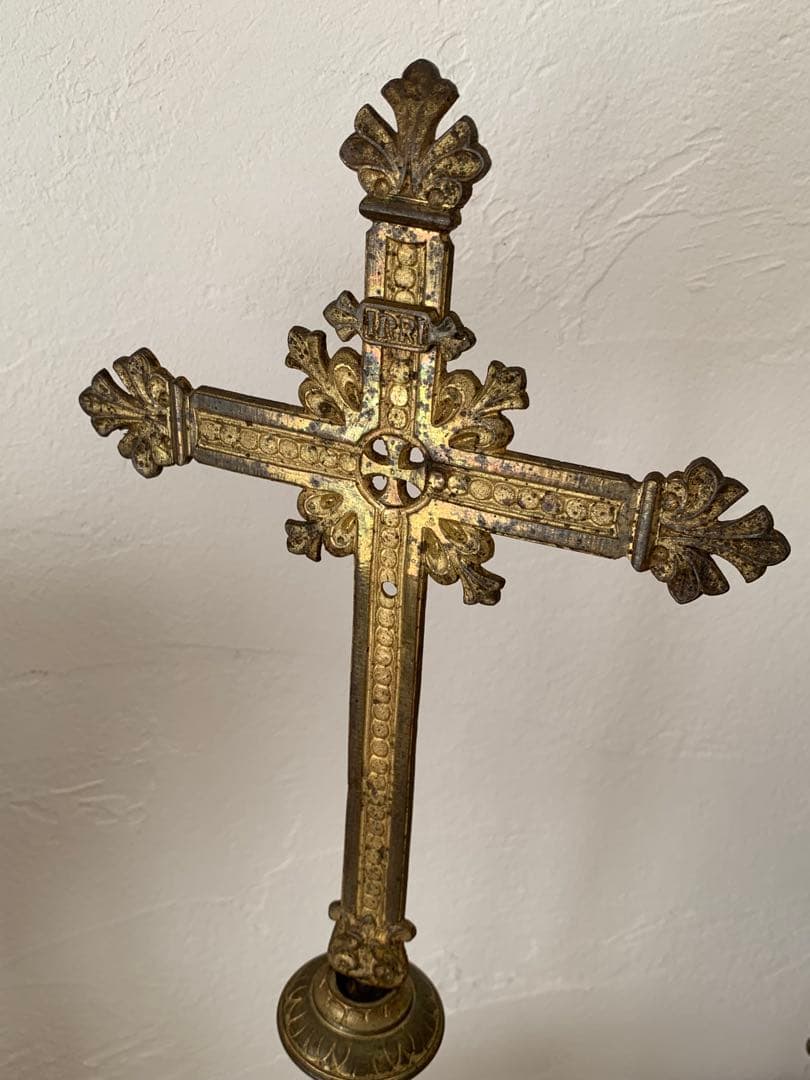 フランスアンティーク　十字架　置物　金属製　ブロカント