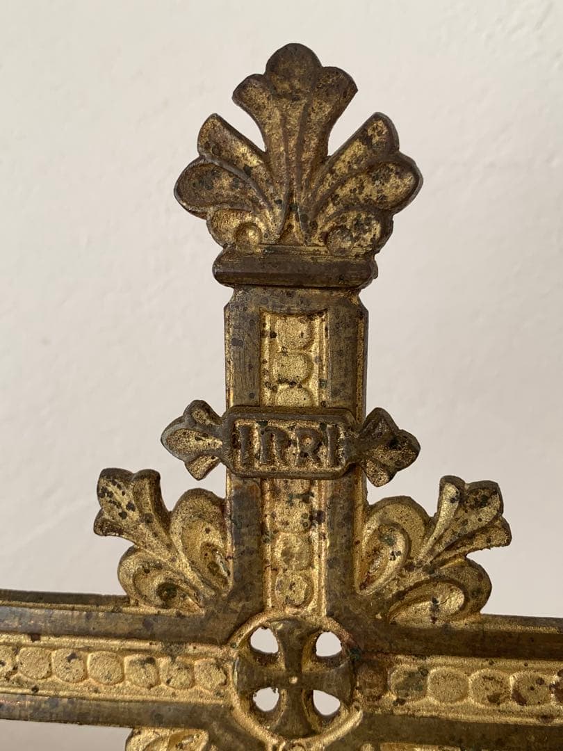フランスアンティーク　十字架　置物　金属製　ブロカント