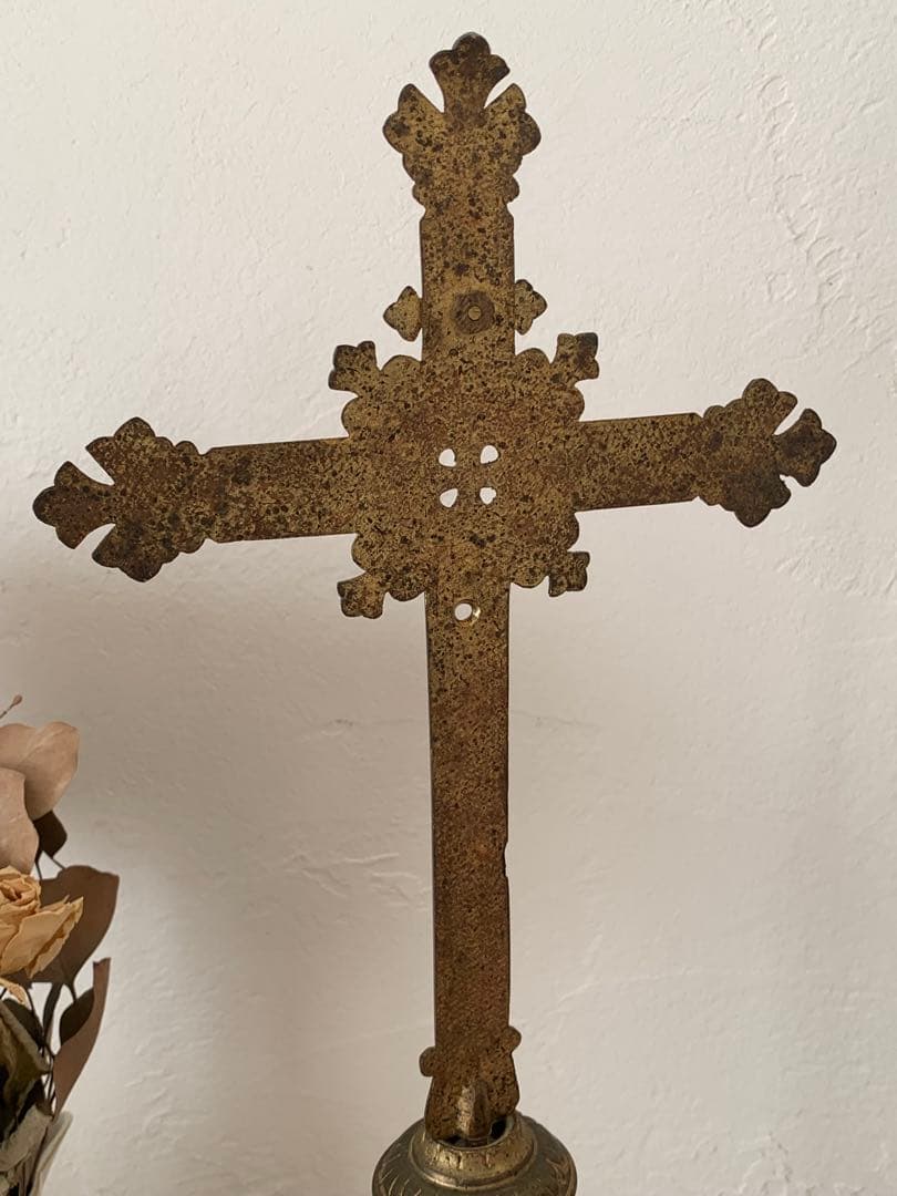 フランスアンティーク　十字架　置物　金属製　ブロカント