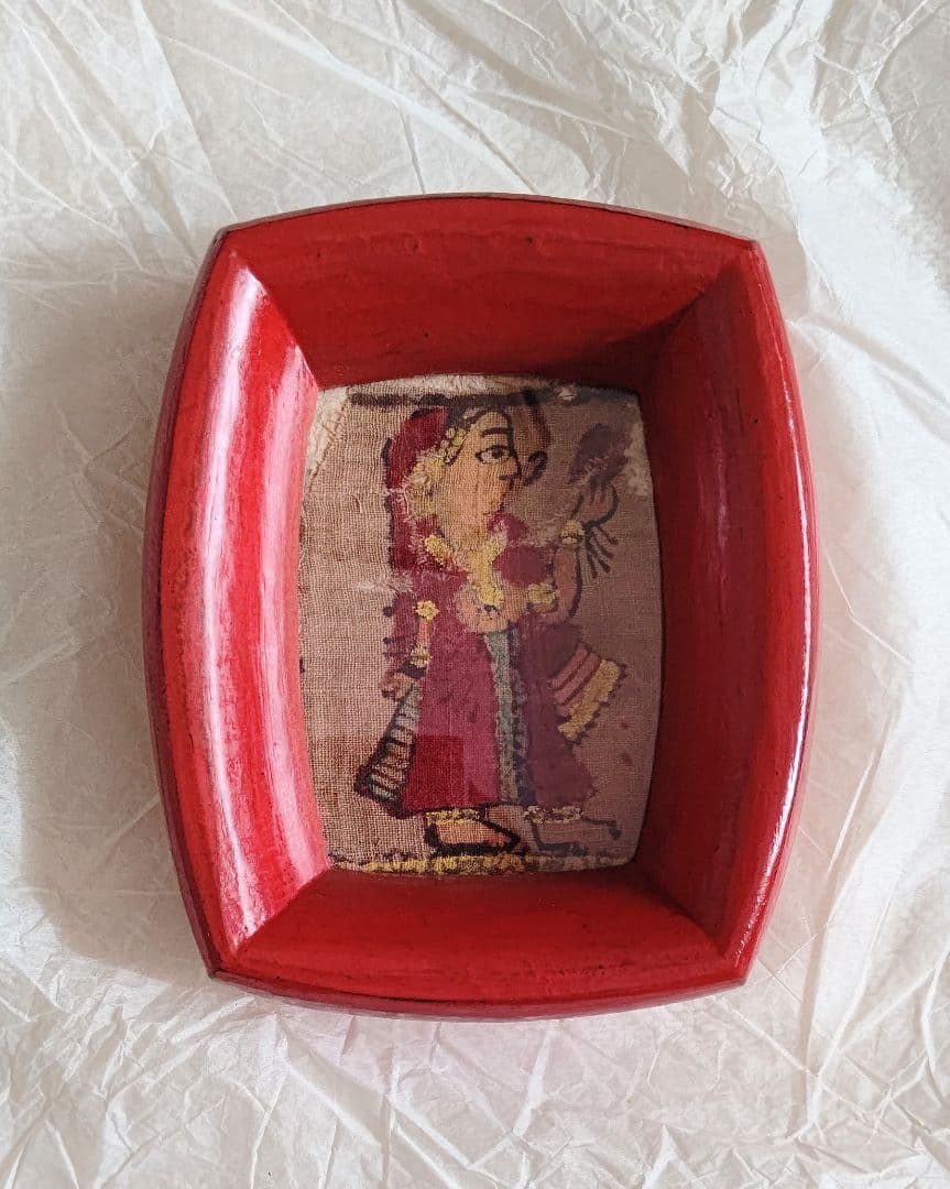 松崎融 朱漆 額縁 古布 民芸 民藝