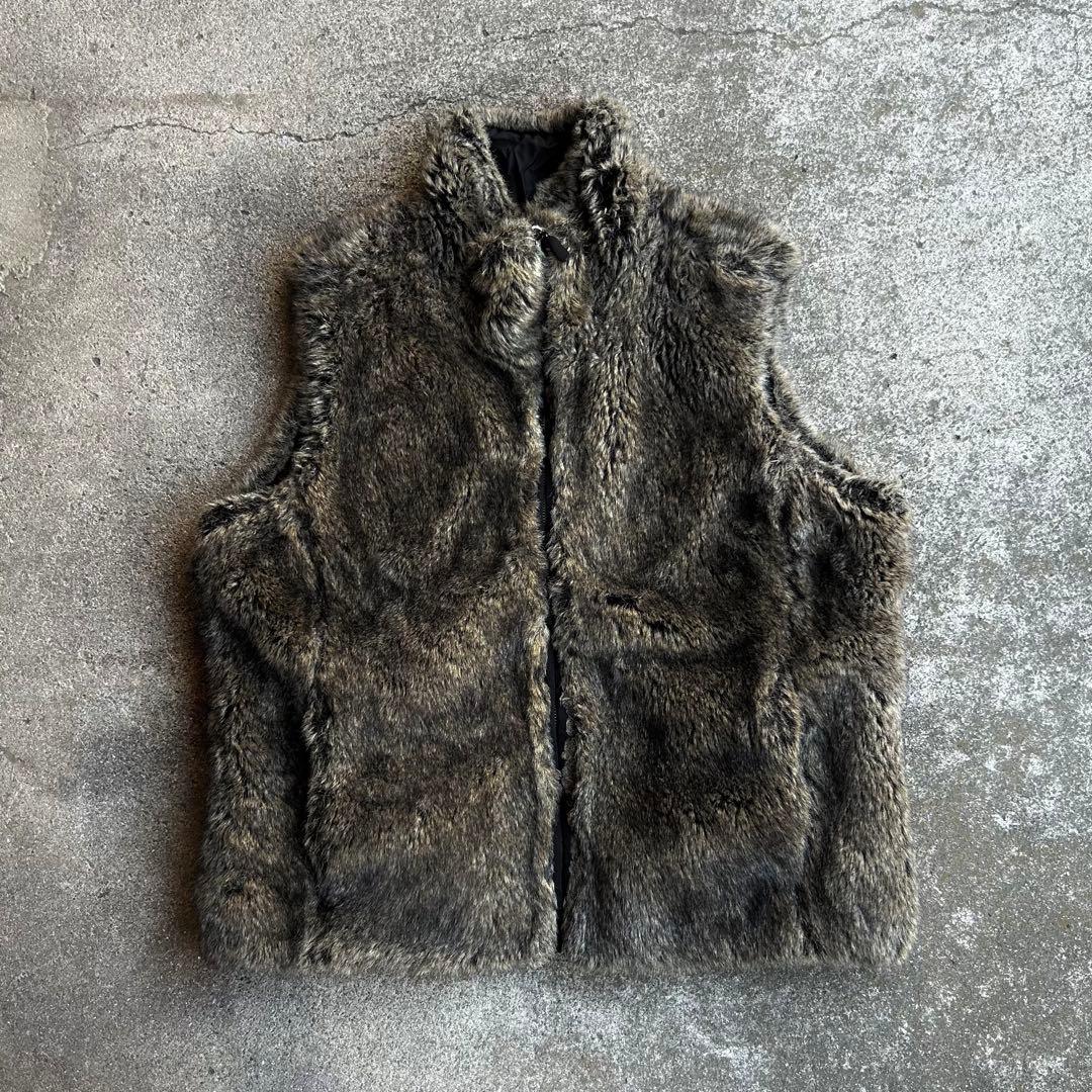 90s Vintage フェイクファー リバーシブルベスト Y2K アーカイブ