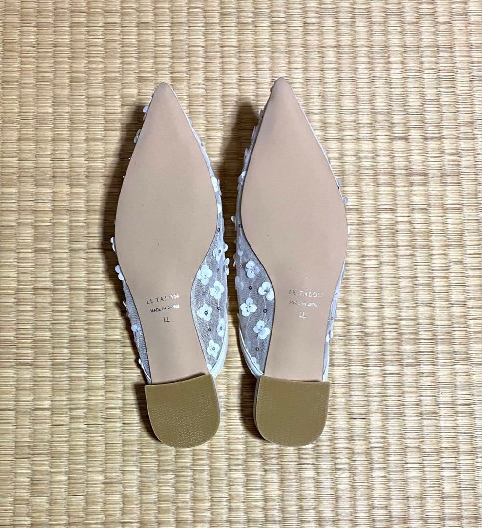 ポインテッドフラワースパンコールミュール ホワイト LL