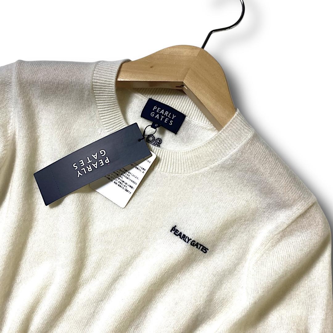 0 パーリーゲイツ カシミヤ100% ロゴ刺繍 ニット セーター 白 定3.3万