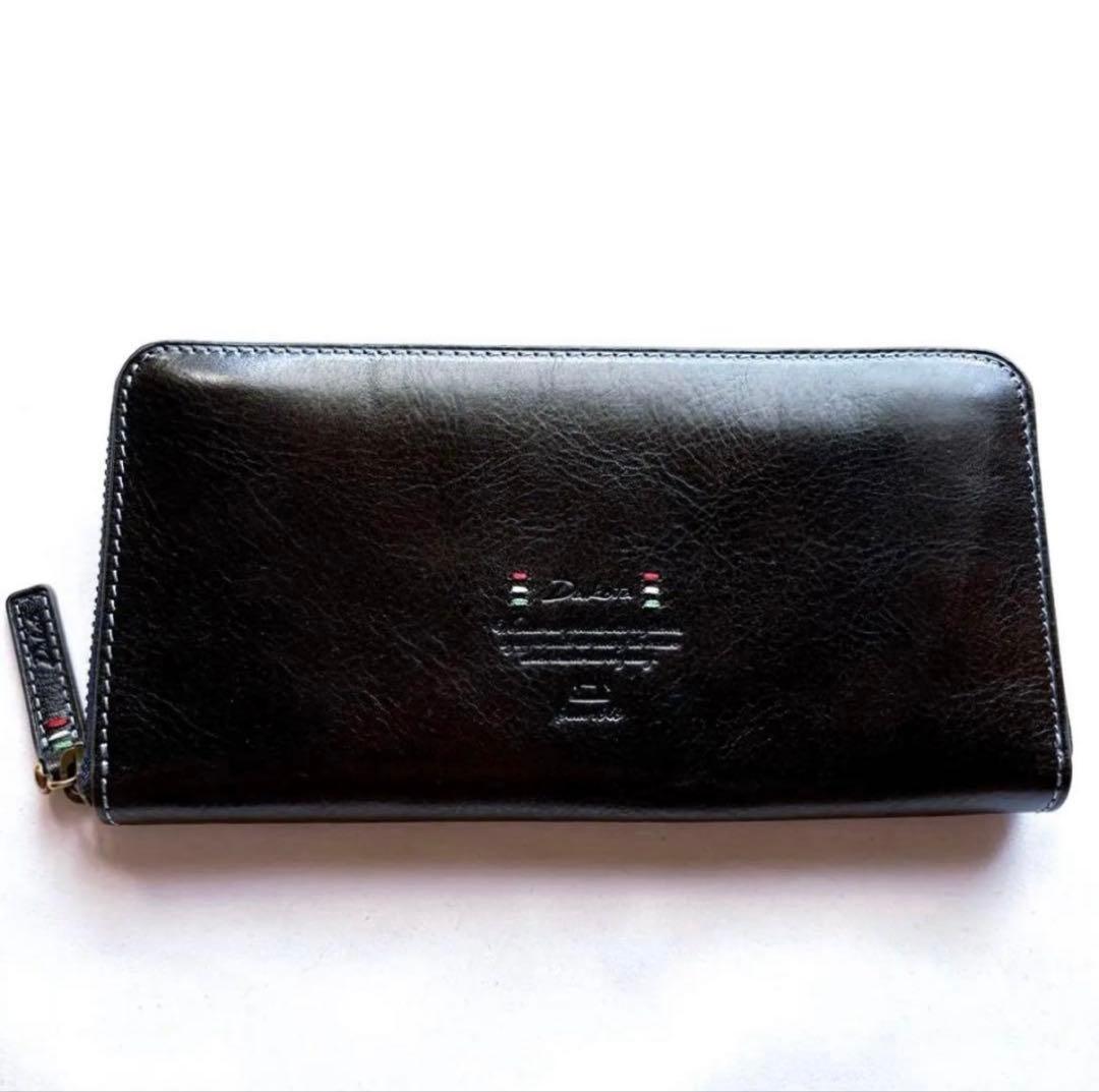 【美品】DAKOTA ダコタ トリコローレラウンドファスナー長財布 ブラック 黒