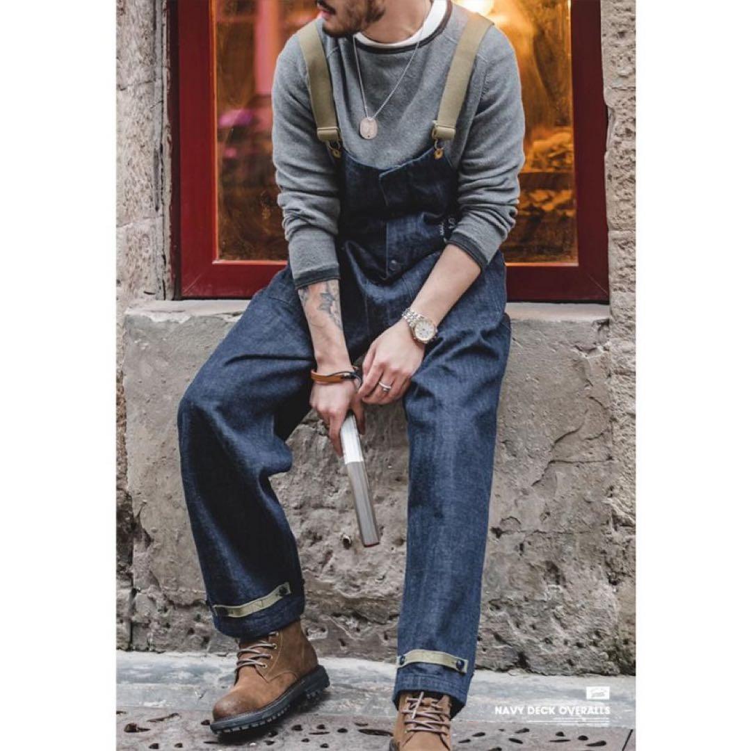アメリカンレトロ海軍デッキオーバーオール デニム ベーシック オールインワン