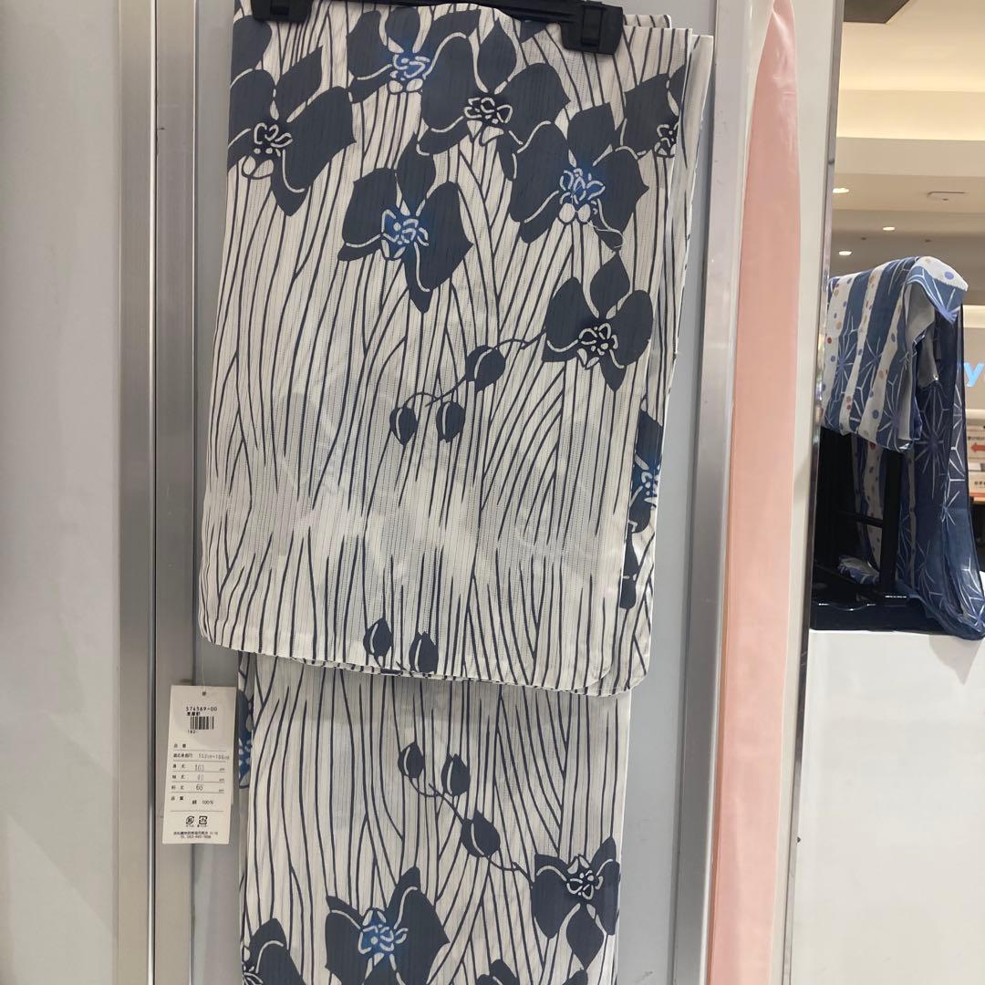 浴衣　綿絽　浜松本染青い花柄