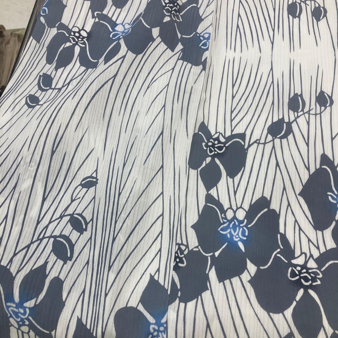 浴衣　綿絽　浜松本染青い花柄