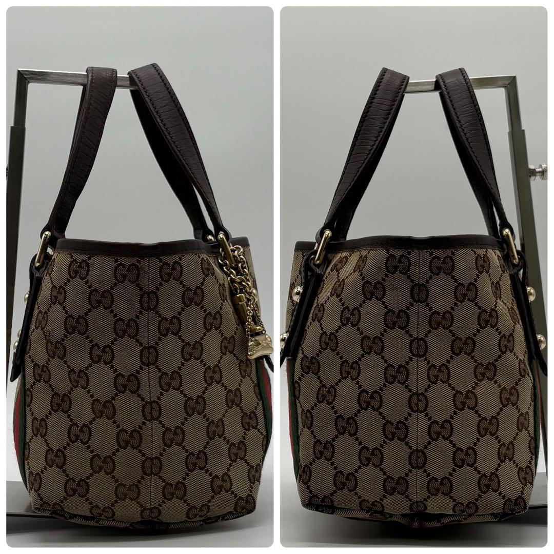 美品✨グッチ ハンドバッグ ミニトート GG柄 シェリーライン ダークブラウン