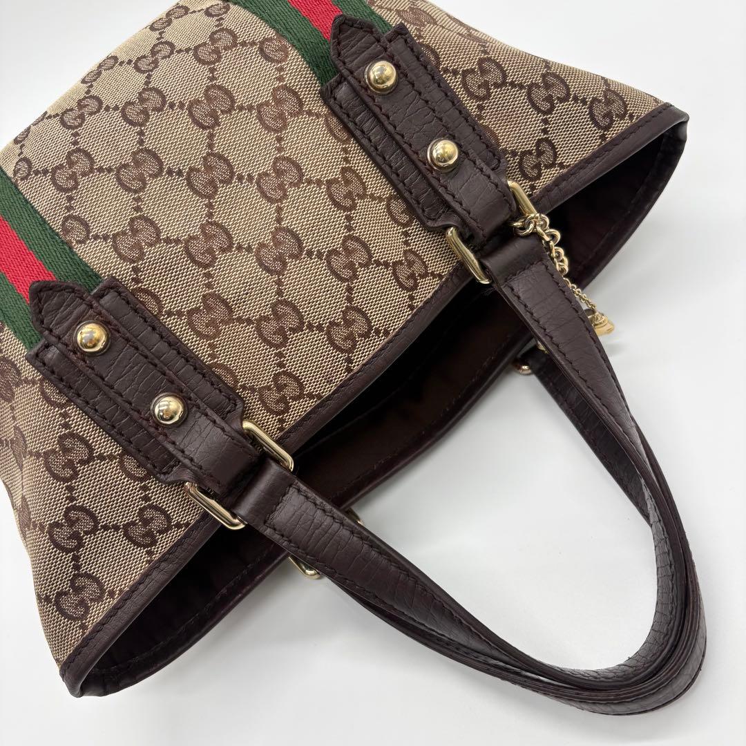 美品✨グッチ ハンドバッグ ミニトート GG柄 シェリーライン ダークブラウン