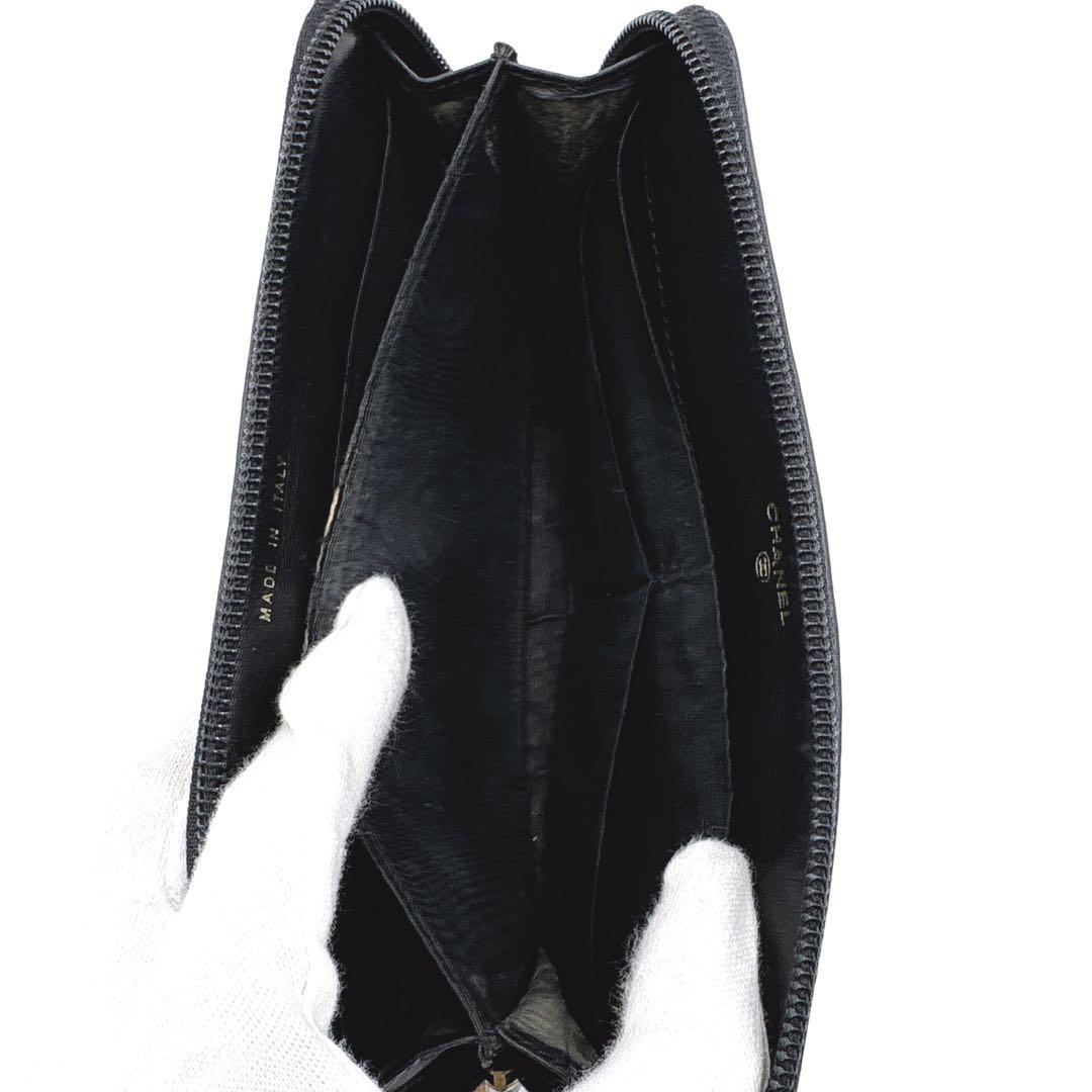 CHANEL シャネル ココマーク キャビアスキン ラウンドファスナー ブラック