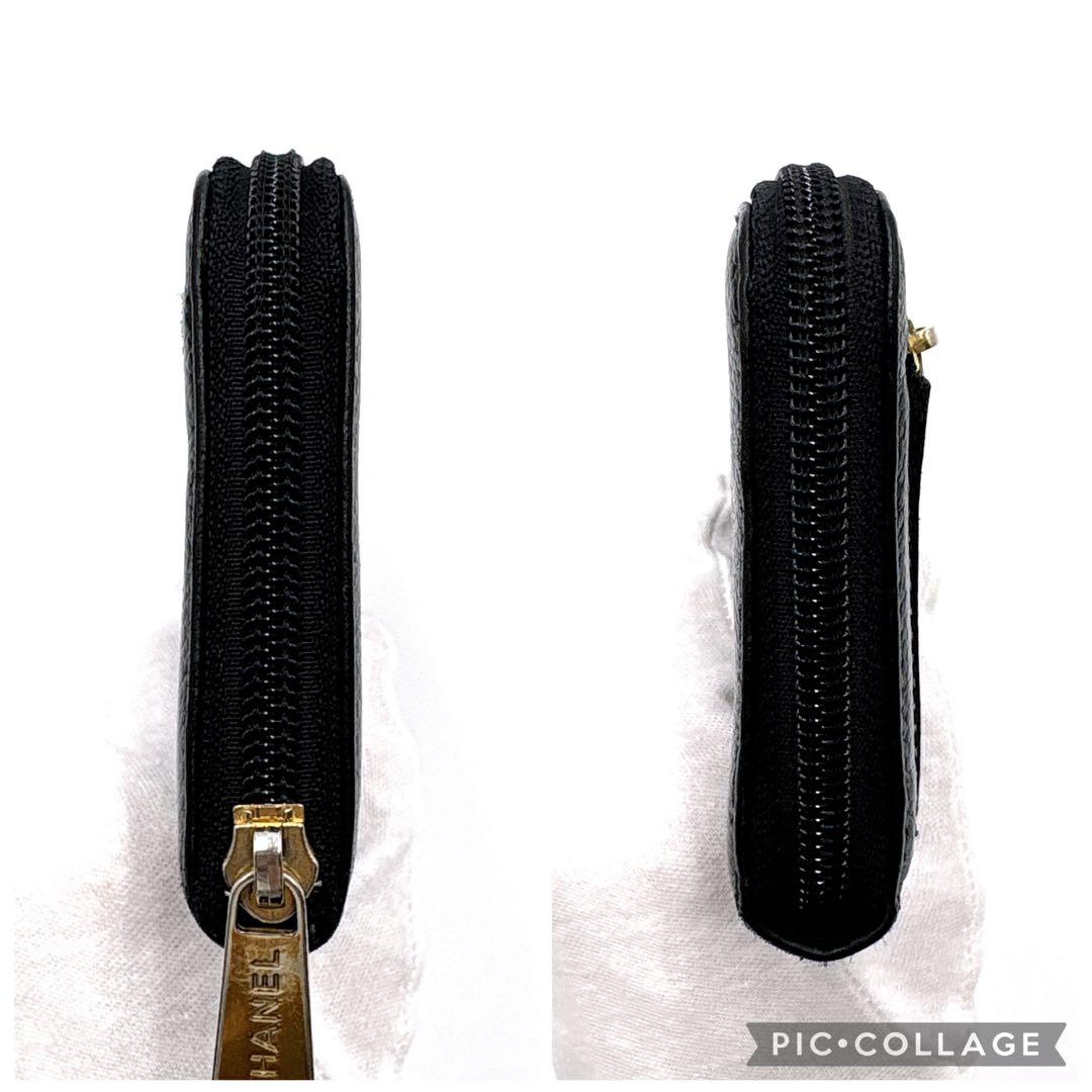 CHANEL シャネル ココマーク キャビアスキン ラウンドファスナー ブラック