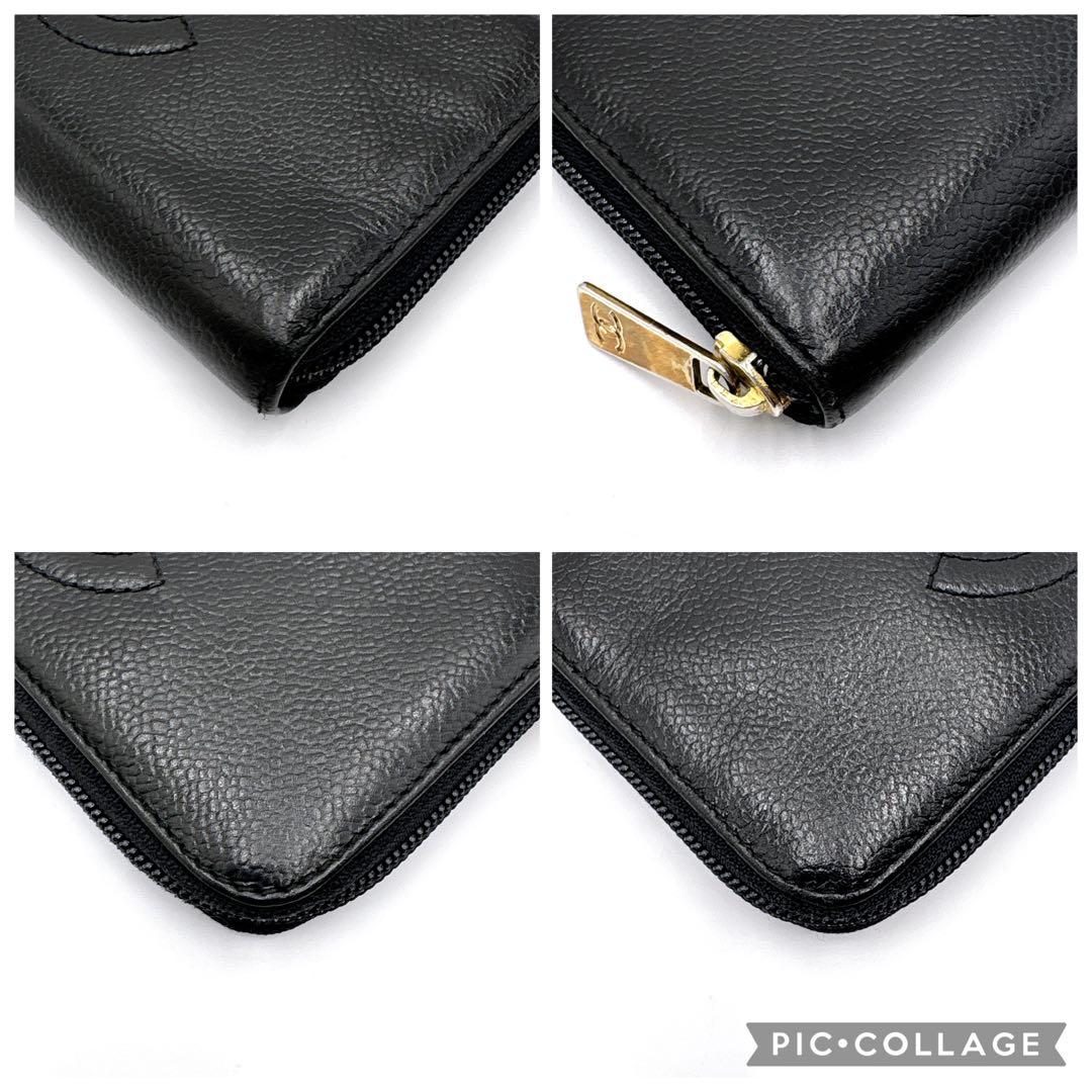 CHANEL シャネル ココマーク キャビアスキン ラウンドファスナー ブラック